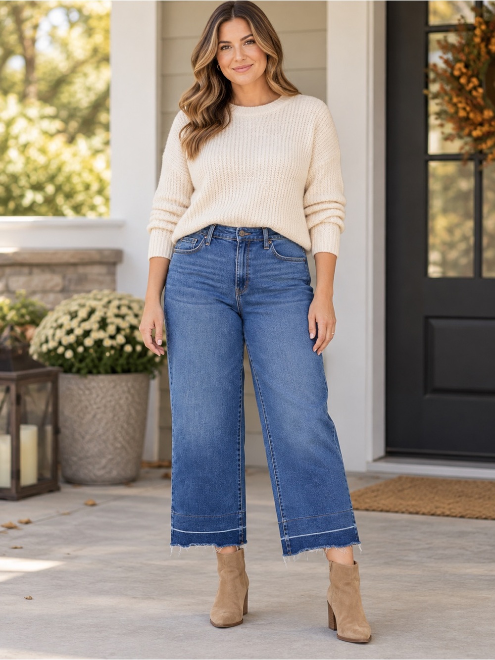 Wonderly High Rise Wide Leg Cropped Raw Hem Jeans Size 14